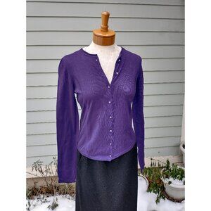 Cardigan: thin silk/cashmere, purple. Size small - by Calvin Klein